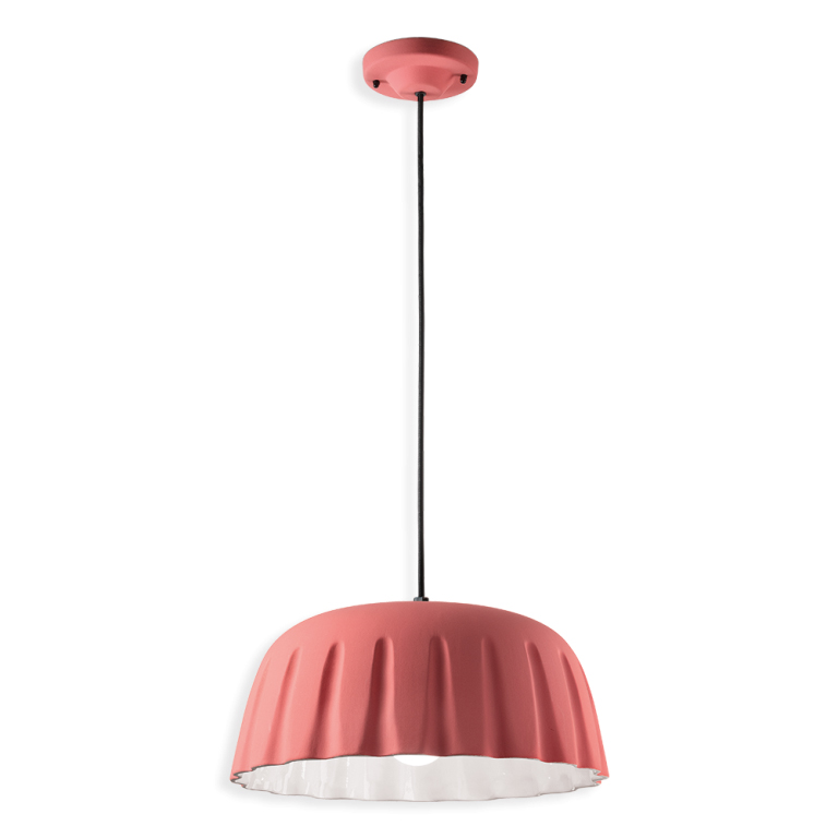 Ferro Luce Madame Grès C2570 Rose – Κεραμικό Κρεμαστό Φωτιστικό σε Ματ Ροζ με Λευκό Εσωτερικό